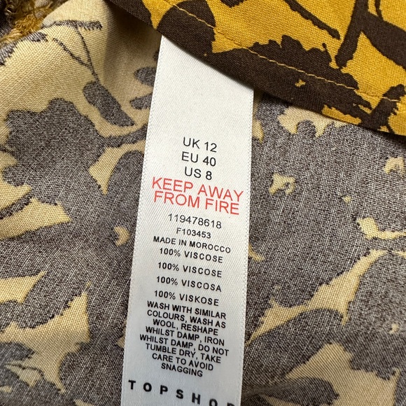 TopShop Floral Jacquard Top Yellow & Brown Blouse  - Size 8 - Picture 4 of 7